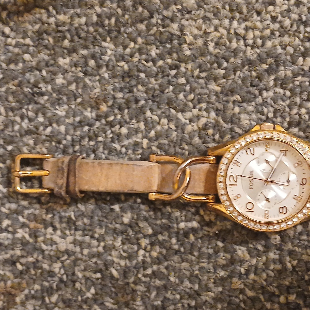 Fossil ES 3466 Rise gold rinestone chronograph women's watch tan leather… - Picture 6 of 7